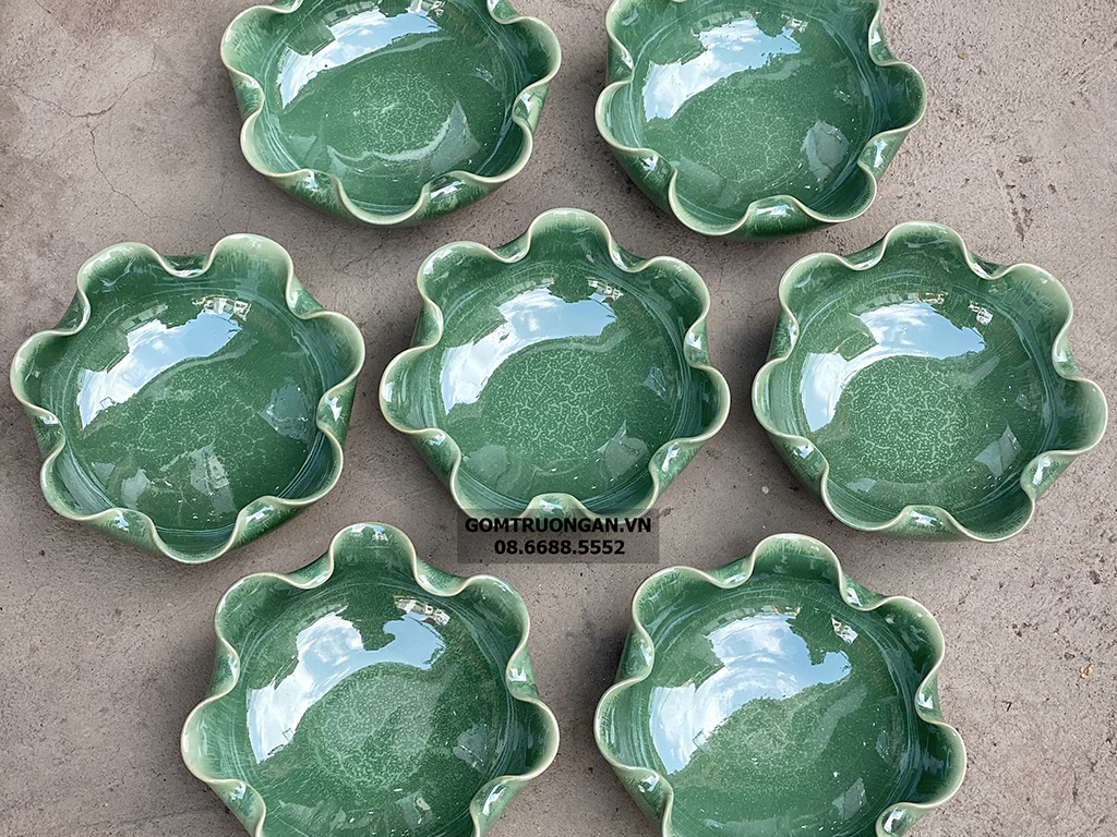 Bát thả hoa thần tài đường kính 30cm men hỏa biến thiên thanh kèm chân đế(không bao gồm sen sứ) 3